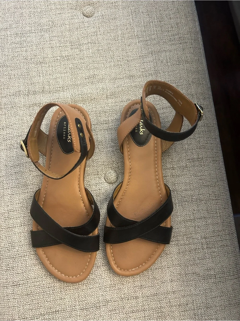 Clarks Black Leather Cross-Strap Ankle Sandals